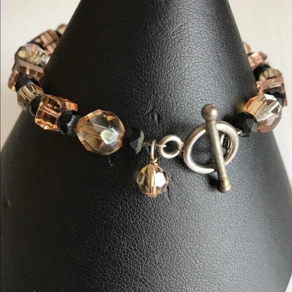 Vintage Handmade Topaz Swarovski Crystal Cube Crystal Czech Glass Bracelet 8 In - Picture 2 of 8